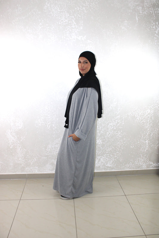 Ribbed Knit Abaya Grey